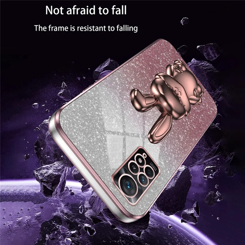 For Xiaomi Redmi Note 11E Pro 5G Pull-out Kickstand Phone Cover Electroplating Rabbit Case - Pink