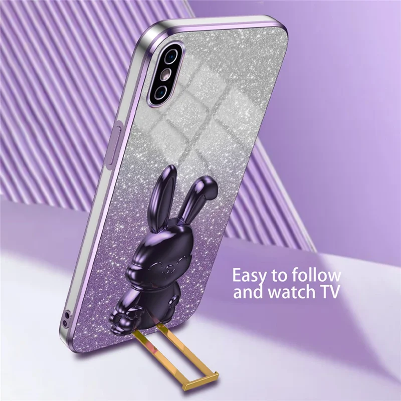 Voor iPhone XS Max Uitschuifbare Standaard Hoesje met Valbeveiliging Konijntje Hoes - Paars