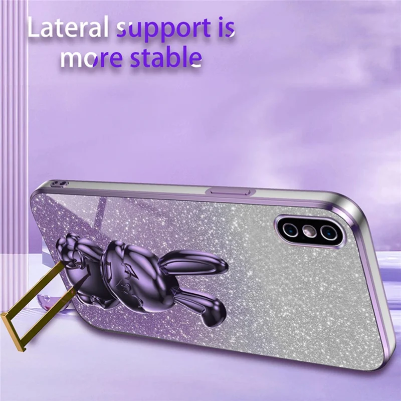 Voor iPhone XS Max Uitschuifbare Standaard Hoesje met Valbeveiliging Konijntje Hoes - Paars