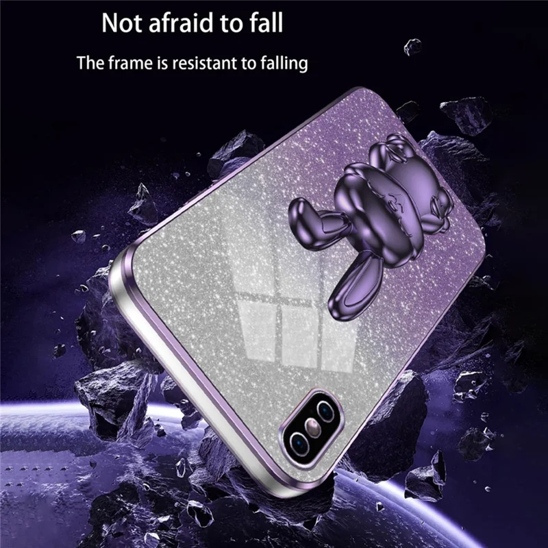 Voor iPhone XS Max Uitschuifbare Standaard Hoesje met Valbeveiliging Konijntje Hoes - Paars