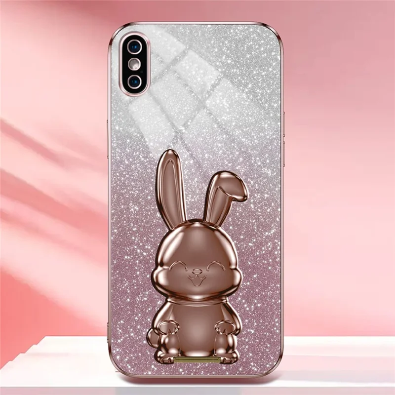 For iPhone XS Max Pull-out Kickstand Phone Cover Fall Protection Rabbit Case - Pink