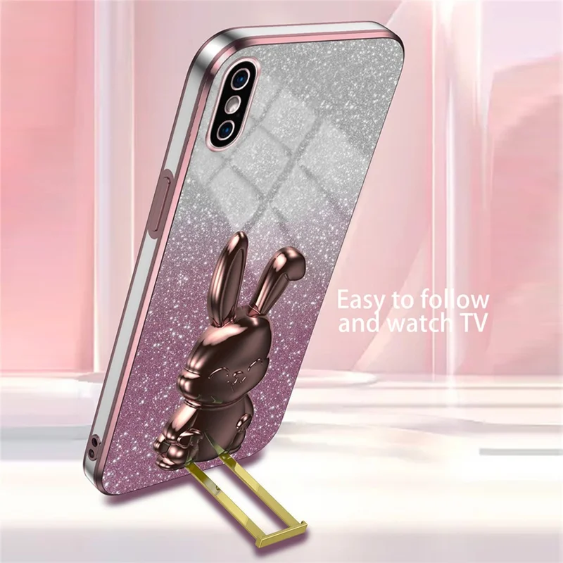 For iPhone XS Max Pull-out Kickstand Phone Cover Fall Protection Rabbit Case - Pink