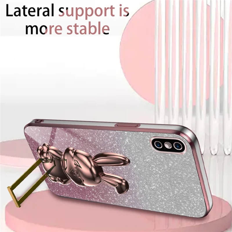 For iPhone XS Max Pull-out Kickstand Phone Cover Fall Protection Rabbit Case - Pink