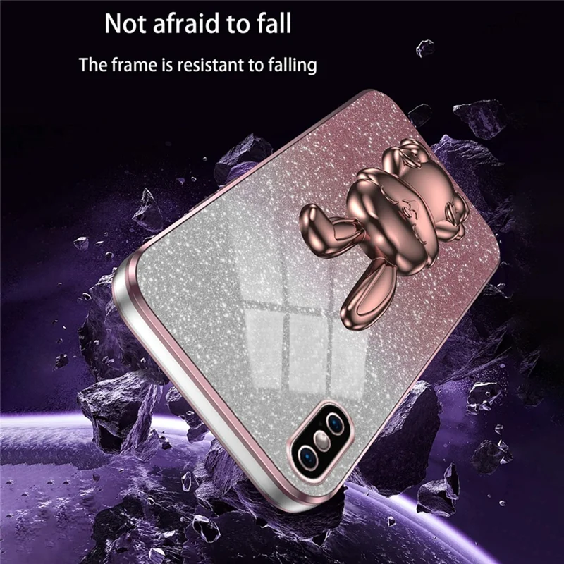 For iPhone XS Max Pull-out Kickstand Phone Cover Fall Protection Rabbit Case - Pink