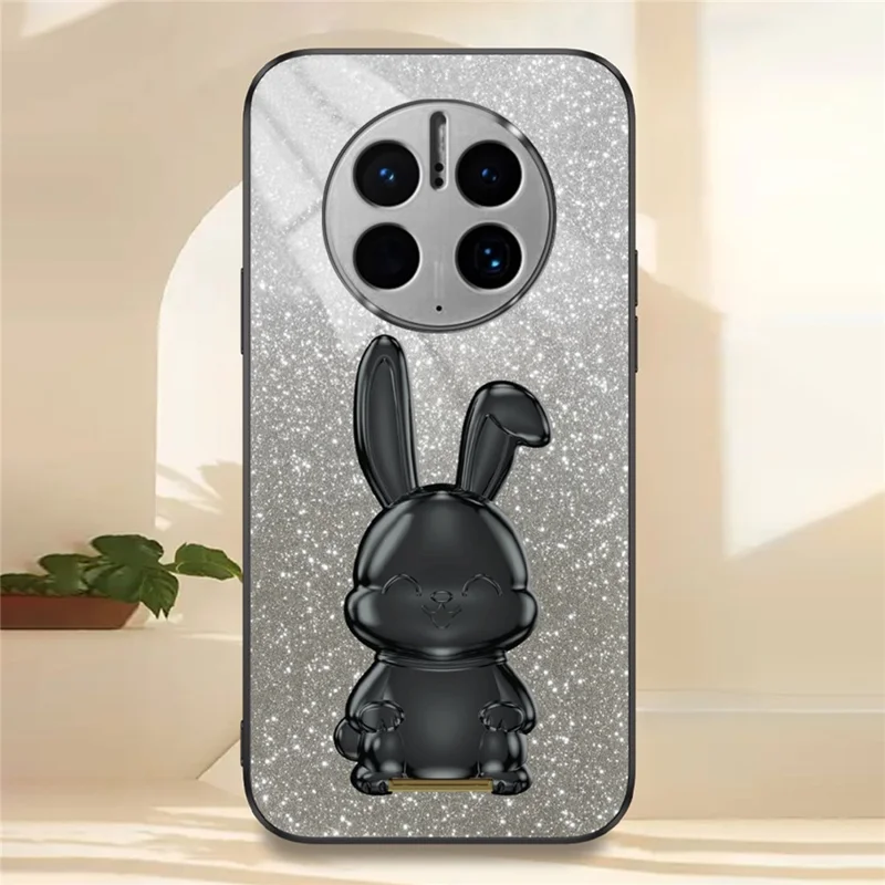For Huawei Mate 50 Pro 4G Drop Protection Phone Cover Rabbit Pull-out Kickstand Case - Black
