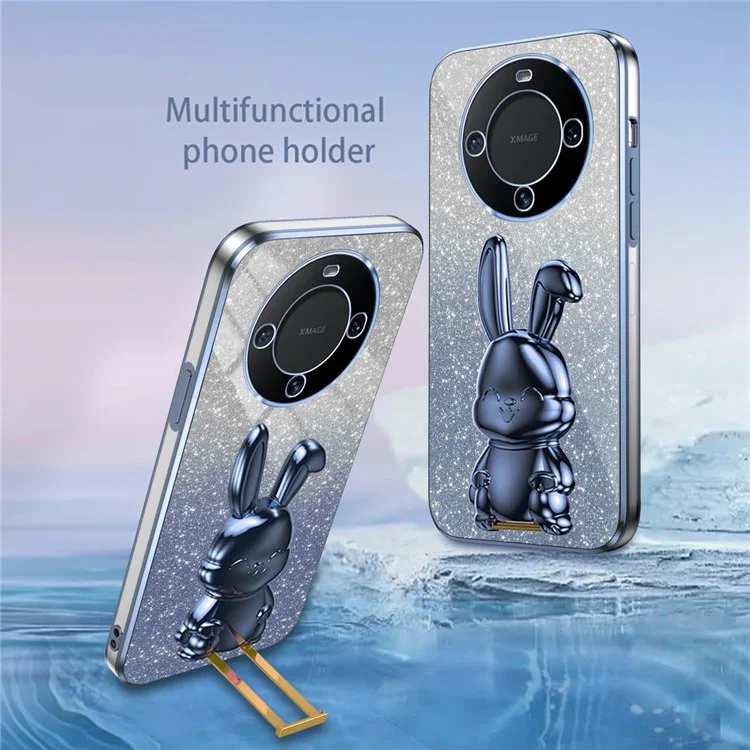 For Huawei Mate 60 Pro Pull-out Kickstand Cover Cartoon Rabbit Cell Phone Cases - Blue