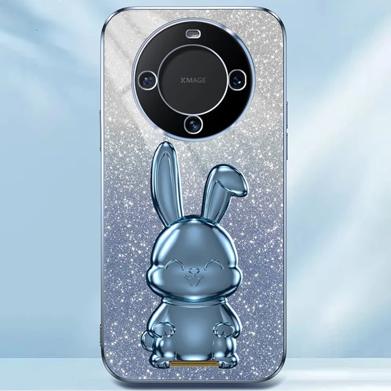 For Huawei Mate 60 Pro Pull-out Kickstand Cover Cartoon Rabbit Cell Phone Cases - Blue