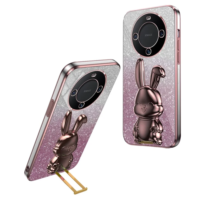 For Huawei Mate 60 Pro Pull-out Kickstand Cover Cartoon Rabbit Cell Phone Cases - Pink
