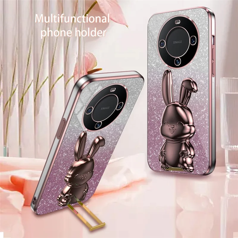 For Huawei Mate 60 Pro Pull-out Kickstand Cover Cartoon Rabbit Cell Phone Cases - Pink
