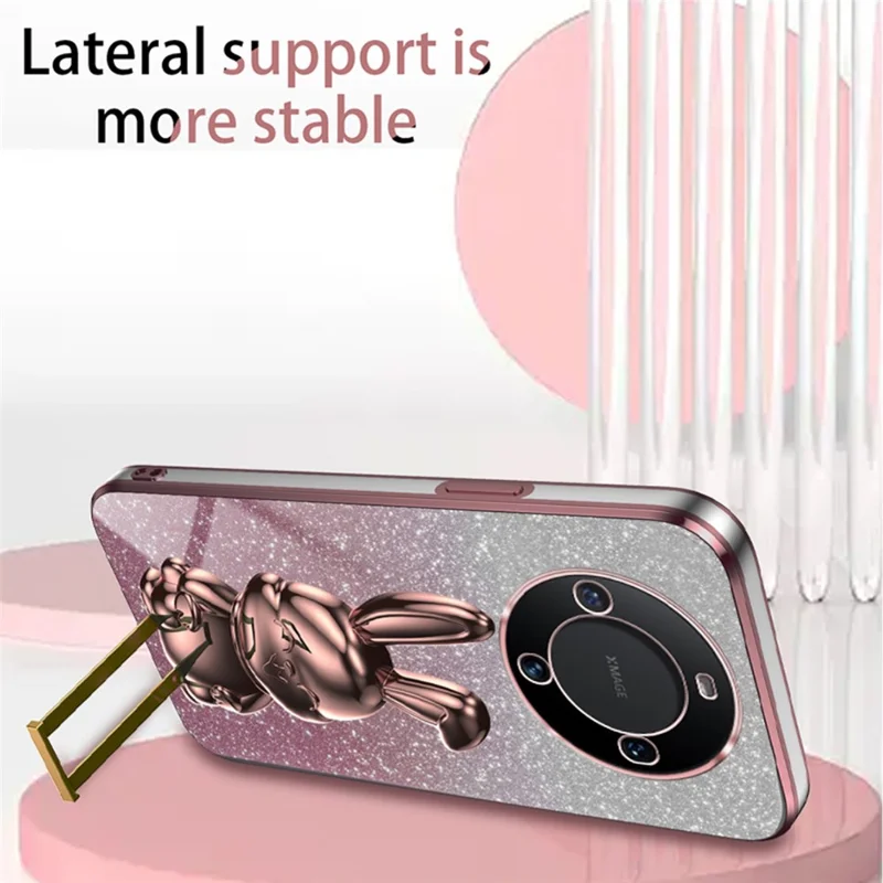 For Huawei Mate 60 Pro Pull-out Kickstand Cover Cartoon Rabbit Cell Phone Cases - Pink