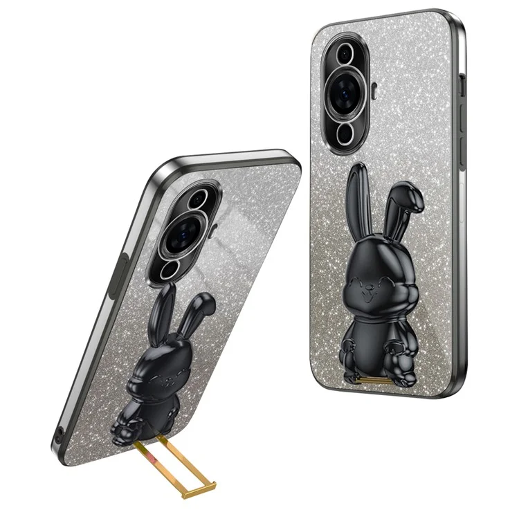 For Huawei nova 11 Pro / nova 11 Ultra Cartoon Rabbit Kickstand Cover Electroplating Phone Case - Black