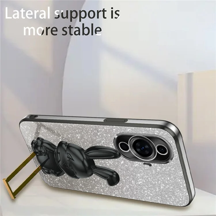 For Huawei nova 11 Pro / nova 11 Ultra Cartoon Rabbit Kickstand Cover Electroplating Phone Case - Black