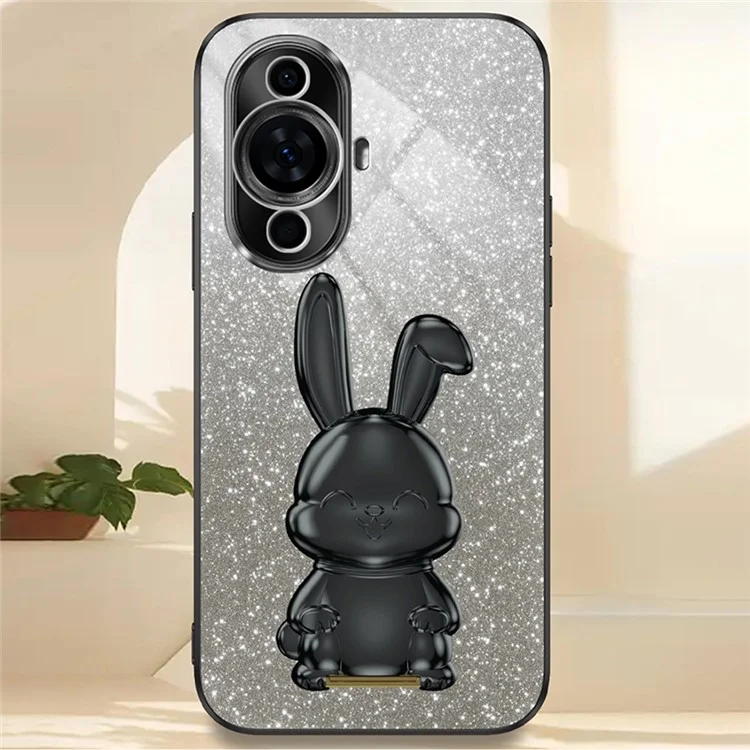 For Huawei nova 11 Pro / nova 11 Ultra Cartoon Rabbit Kickstand Cover Electroplating Phone Case - Black