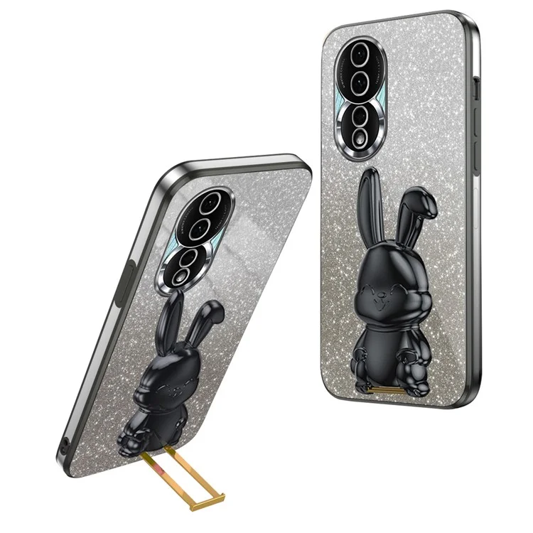 For Honor 80 5G PC+TPU Funda de teléfono celular Conejo de dibujos animados Soporte - Negro