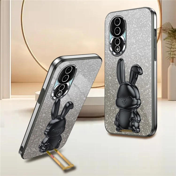 For Honor 80 5G PC+TPU Funda de teléfono celular Conejo de dibujos animados Soporte - Negro