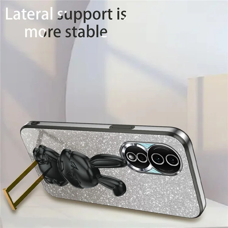 For Honor 80 5G PC+TPU Funda de teléfono celular Conejo de dibujos animados Soporte - Negro