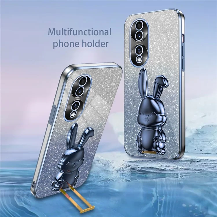 Funda para teléfono móvil Honor 70 5G, diseño de conejo de dibujos animados, PC+TPU, con soporte - Azul