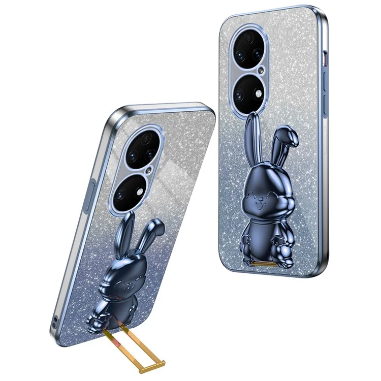 Для Huawei P50 4G Чехол Pull-out Kickstand Glitter Powder PC+TPU Phone Cover - Синий