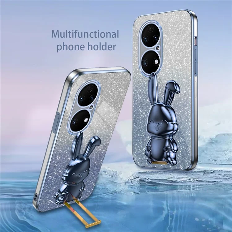 Для Huawei P50 4G Чехол Pull-out Kickstand Glitter Powder PC+TPU Phone Cover - Синий