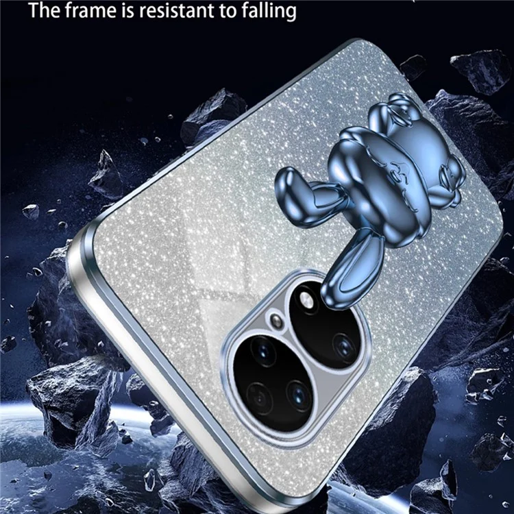 Для Huawei P50 4G Чехол Pull-out Kickstand Glitter Powder PC+TPU Phone Cover - Синий