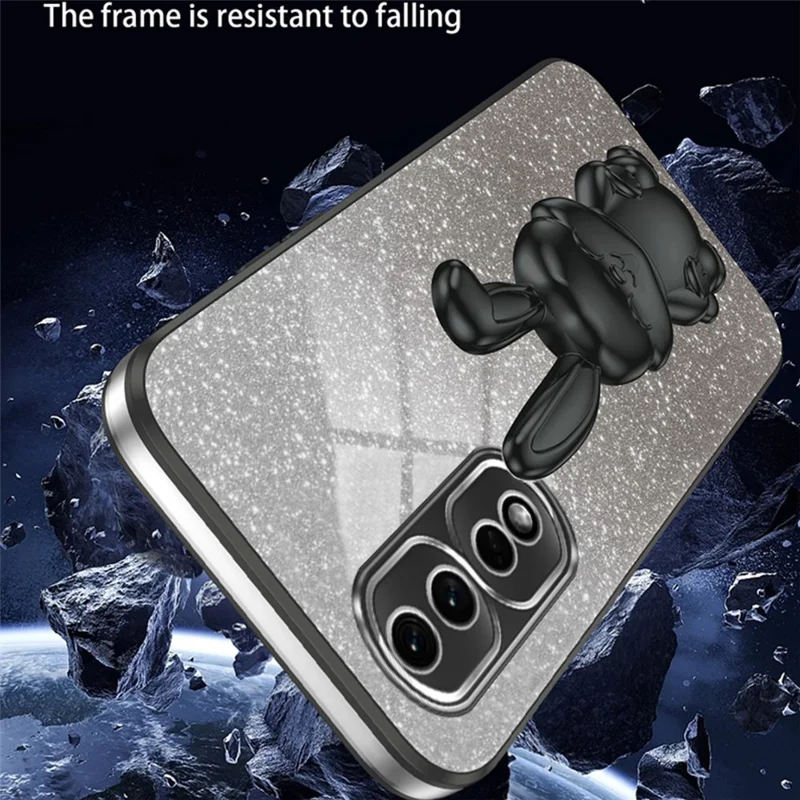 For Honor 80 Pro 5G Anti-Scratch PC+TPU Phone Cover Case Glitter Powder Shell with Kickstand - Black