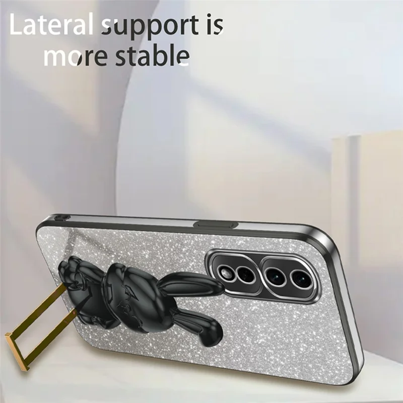 For Honor 80 Pro 5G Anti-Scratch PC+TPU Phone Cover Case Glitter Powder Shell with Kickstand - Black