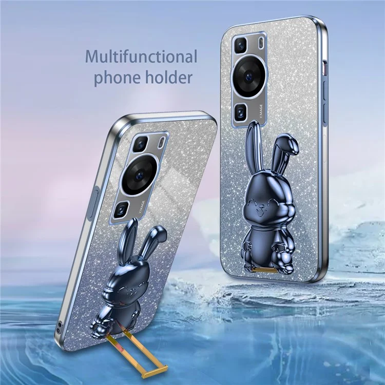 Handy-Hülle für Huawei P60 Pro / P60 Glitter Pulver PC+TPU Schale mit Ausziehbarem Ständer - Blau
