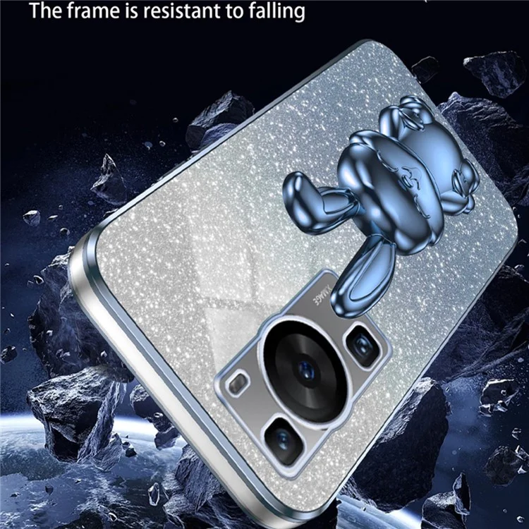 Handy-Hülle für Huawei P60 Pro / P60 Glitter Pulver PC+TPU Schale mit Ausziehbarem Ständer - Blau