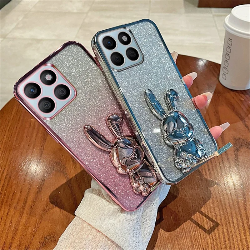 Per Honor X8b 4G Kickstand Case Cute Rabbit Shockproof Slim Phone Cover - Rosa