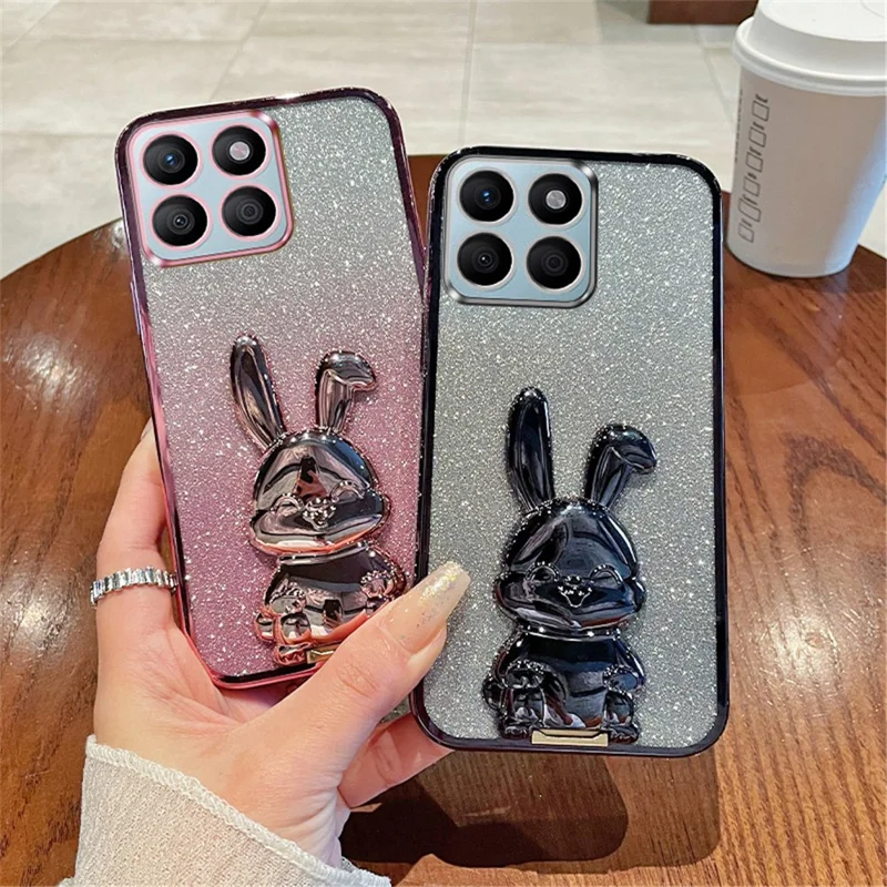 Per Honor X8b 4G Kickstand Case Cute Rabbit Shockproof Slim Phone Cover - Rosa
