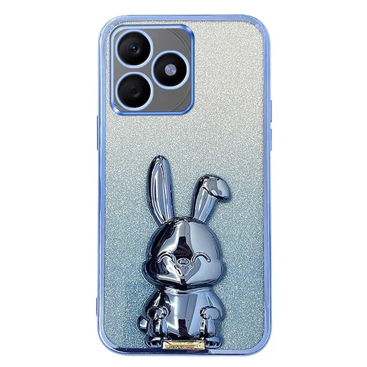 Funda para teléfono móvil For Honor X50i+ 5G - Conejo de dibujos animados, PC+TPU, con purpurina y soporte extraíble, anti-golpes - Azul
