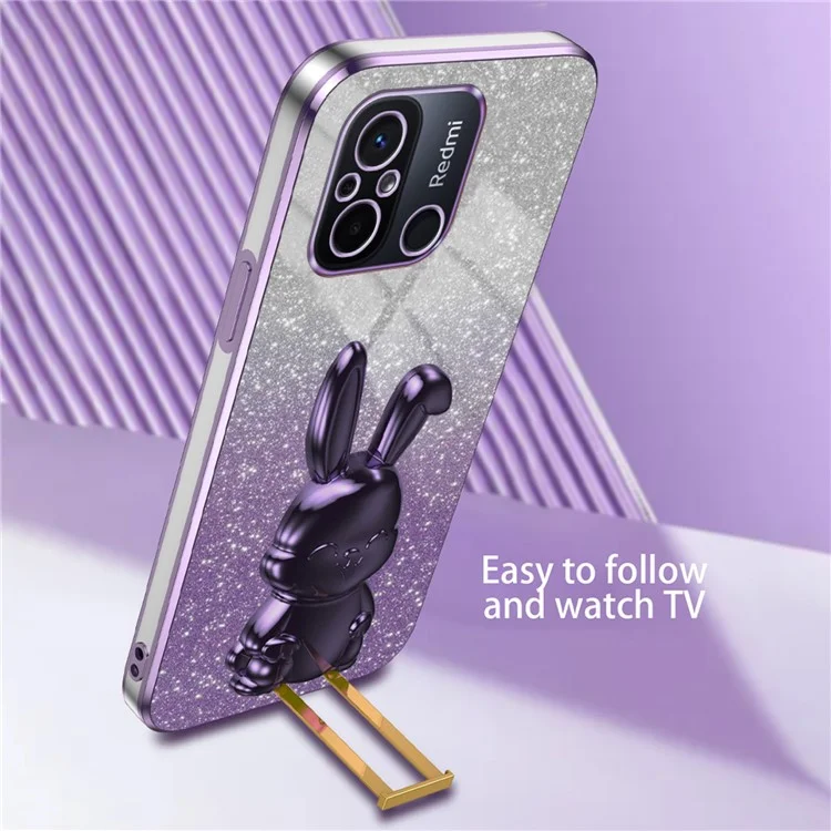 Для Xiaomi Redmi 12C 4G Slim Case Cute Rabbit Shockproof Kickstand Phone Cover - Фиолетовый