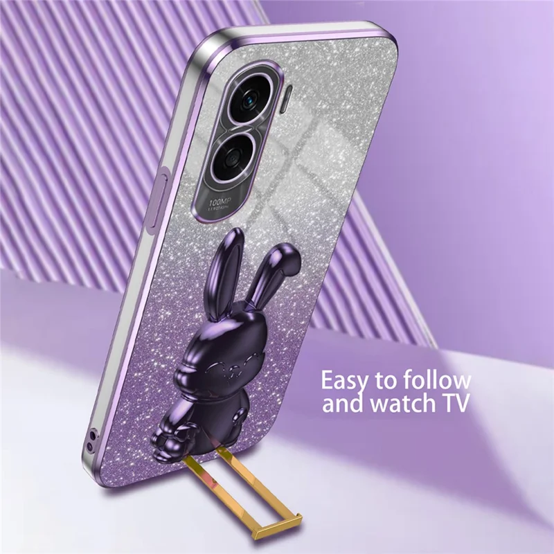 For Honor X50i 5G Kickstand Case Cute Rabbit Anti-Drop Slim Phone Case - Lila