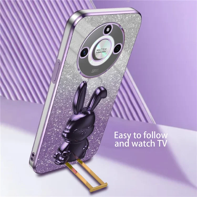 For Honor X50 5G Slim Case Cute Rabbit Anti-Drop Kickstand Phone Case - Purple