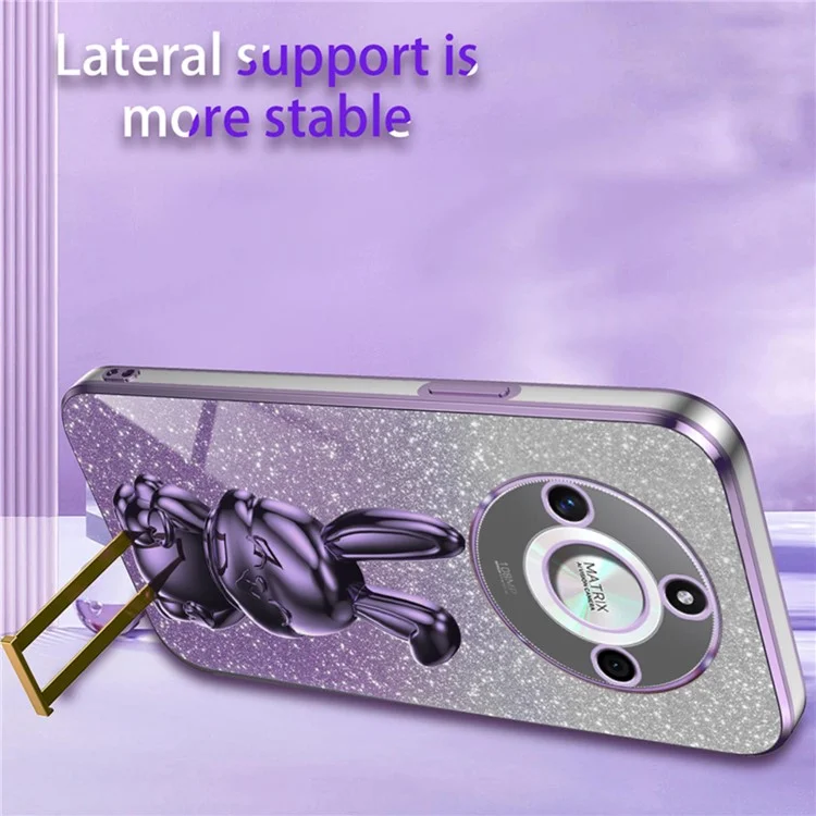 For Honor X50 5G Slim Case Cute Rabbit Anti-Drop Kickstand Phone Case - Purple