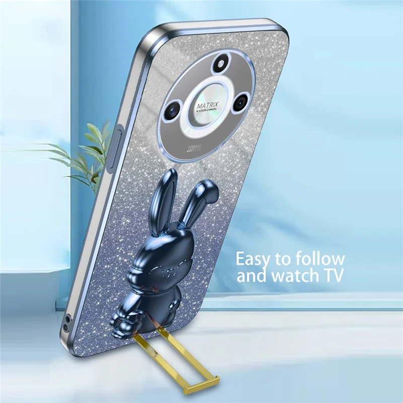 For Honor X50 5G Slim Case Cute Rabbit Anti-Drop Kickstand Phone Case - Blue