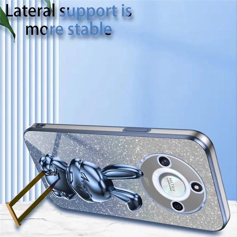 For Honor X50 5G Slim Case Cute Rabbit Anti-Drop Kickstand Phone Case - Blue
