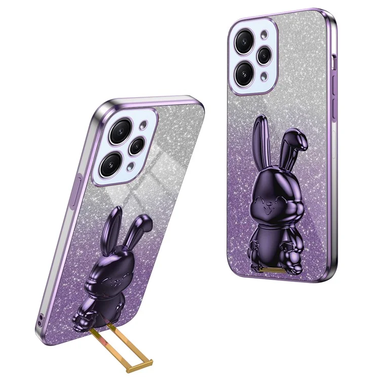 For Xiaomi Redmi 12 4G Shockproof Slim Case Cute Rabbit Kickstand Phone Cover - Purple