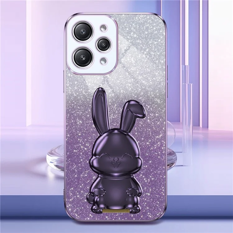 For Xiaomi Redmi 12 4G Shockproof Slim Case Cute Rabbit Kickstand Phone Cover - Purple