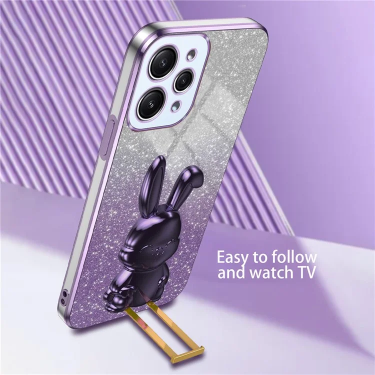 For Xiaomi Redmi 12 4G Shockproof Slim Case Cute Rabbit Kickstand Phone Cover - Purple