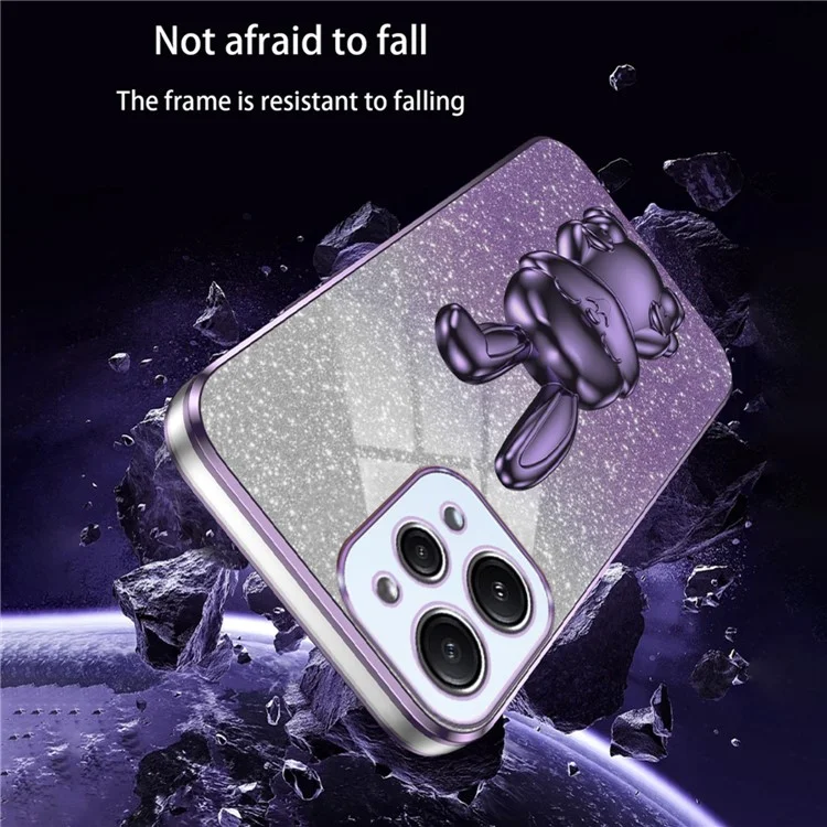 For Xiaomi Redmi 12 4G Shockproof Slim Case Cute Rabbit Kickstand Phone Cover - Purple