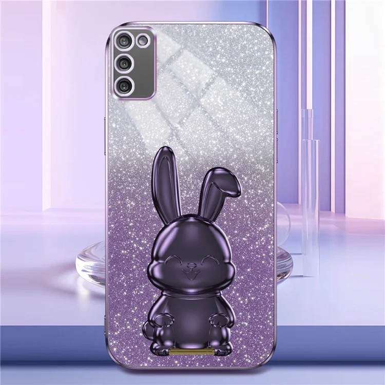 Para Samsung Galaxy A03s (164.2 x 75.9 x 9.1mm) Funda protectora de teléfono móvil con soporte plegable de conejo de dibujos animados - Morado