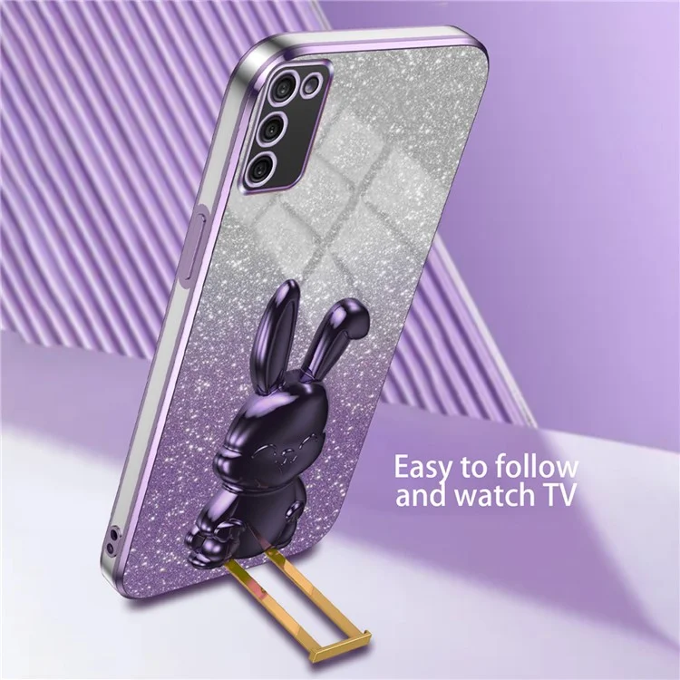 Para Samsung Galaxy A03s (164.2 x 75.9 x 9.1mm) Funda protectora de teléfono móvil con soporte plegable de conejo de dibujos animados - Morado