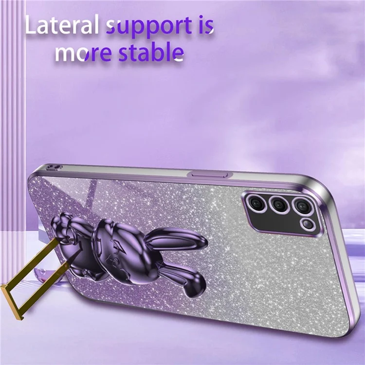 Para Samsung Galaxy A03s (164.2 x 75.9 x 9.1mm) Funda protectora de teléfono móvil con soporte plegable de conejo de dibujos animados - Morado