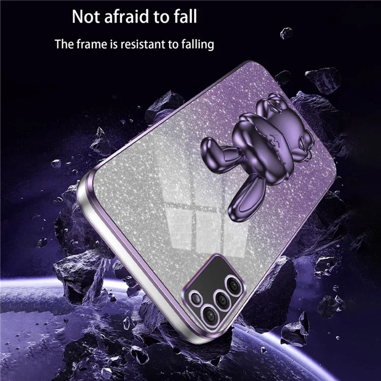 Para Samsung Galaxy A03s (164.2 x 75.9 x 9.1mm) Funda protectora de teléfono móvil con soporte plegable de conejo de dibujos animados - Morado