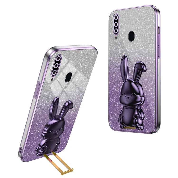 For Samsung Galaxy A20s Smartphone Case Hands-free Kickstand Cartoon Rabbit Back Cover - Purple