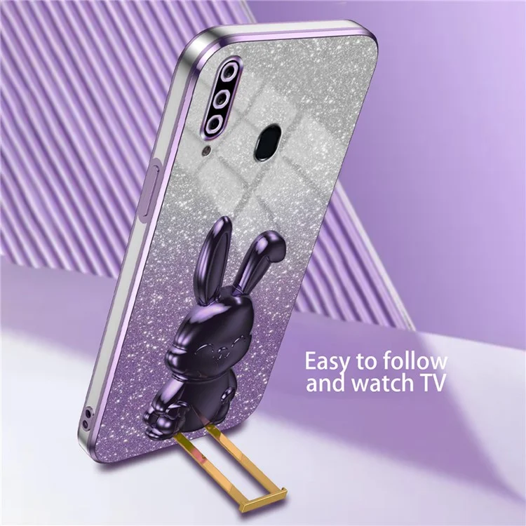 Für Samsung Galaxy A20s Smartphone-Hülle Hands-free Kickstand Cartoon Rabbit Back Cover - Lila