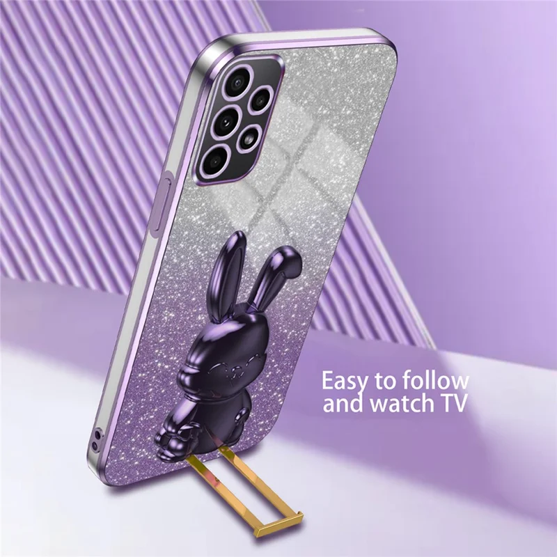 For Samsung Galaxy A33 5G Cartoon Rabbit Cell Phone Cover Shockproof Case with Kickstand - Purple