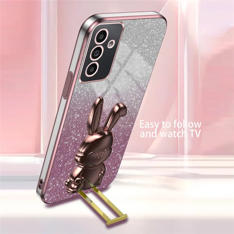 For Samsung Galaxy A15 4G / 5G Smartphone Case with Kickstand Cartoon Rabbit Back Cover - Pink