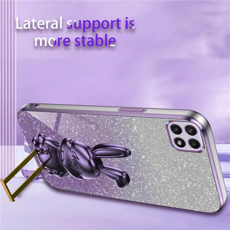 For Samsung Galaxy A22 5G (EU Version) Case Cute Rabbit Anti-shock Pull-out Kickstand Phone Cover - Purple